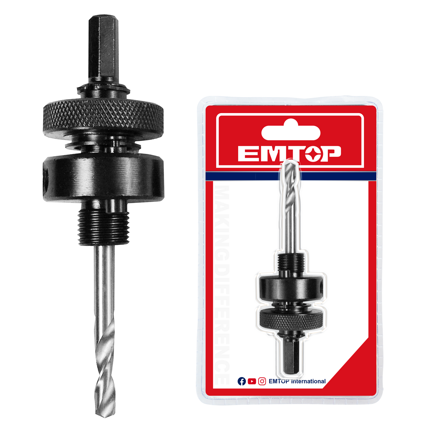 Eje para broca de corona con rosca de 5/8” y vástago 7/16” hex Emtop EHSA05