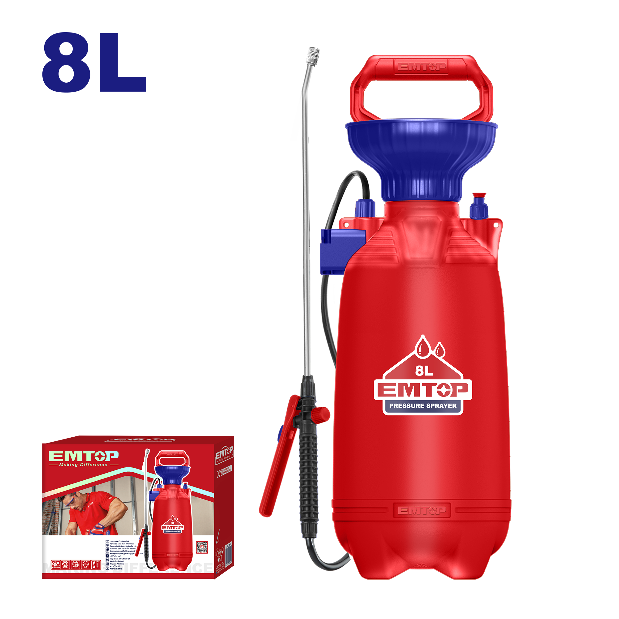 Bomba para fumigar con tanque de 8 litros Emtop EHSPP30802