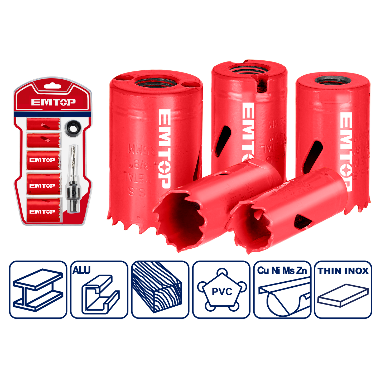 Set de 7 piezas de brocas de corona Bi-Metal HSS Emtop EHSW0071