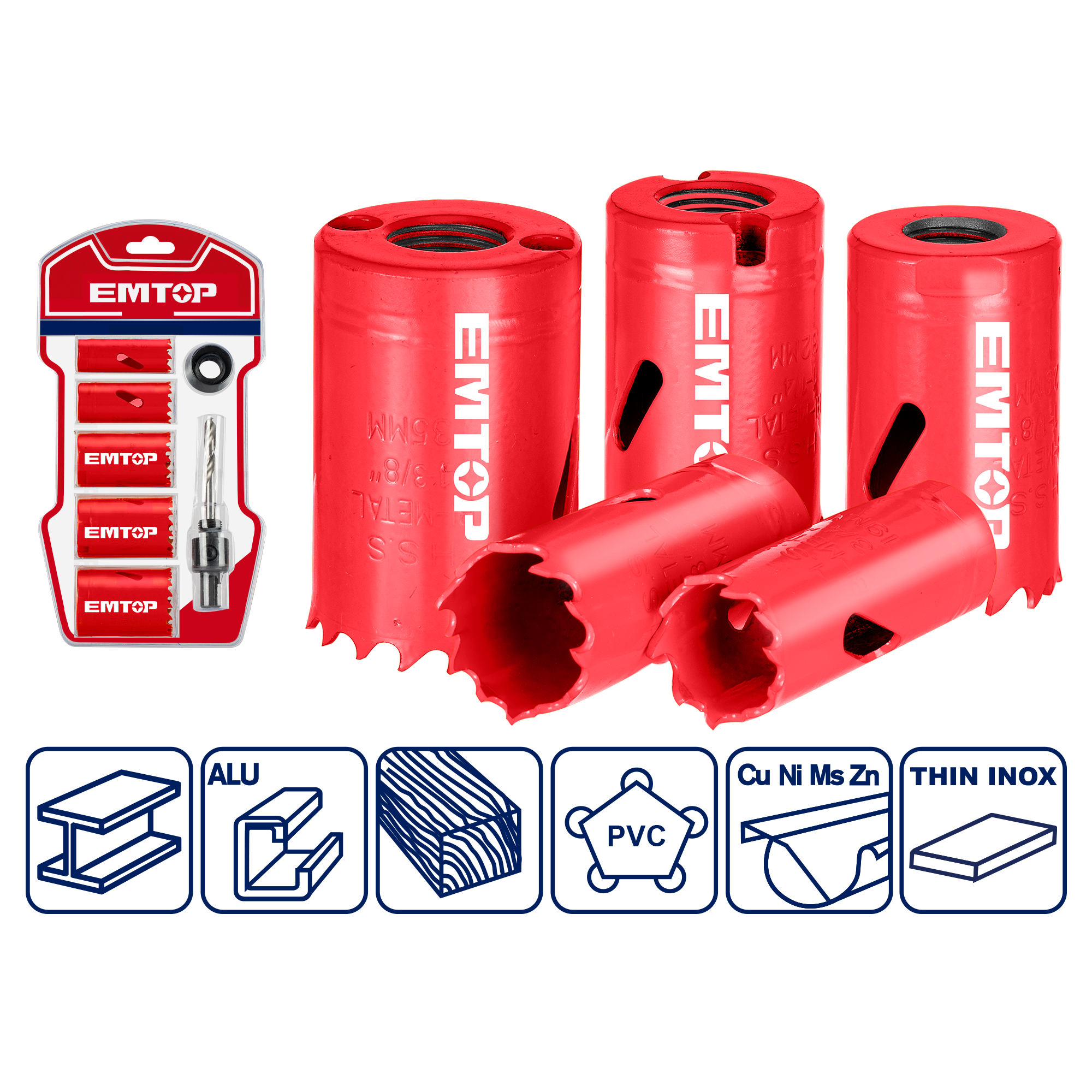 Set de 7 piezas de brocas de corona Bi-Metal HSS Emtop EHSW0071