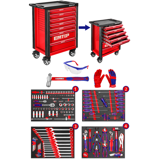 Carro de herramientas con ruedas 163 piezas INDUSTRIAL Emtop EHTS01631