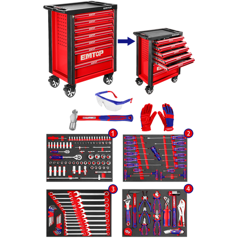 Carro de herramientas con ruedas 163 piezas INDUSTRIAL Emtop EHTS01631