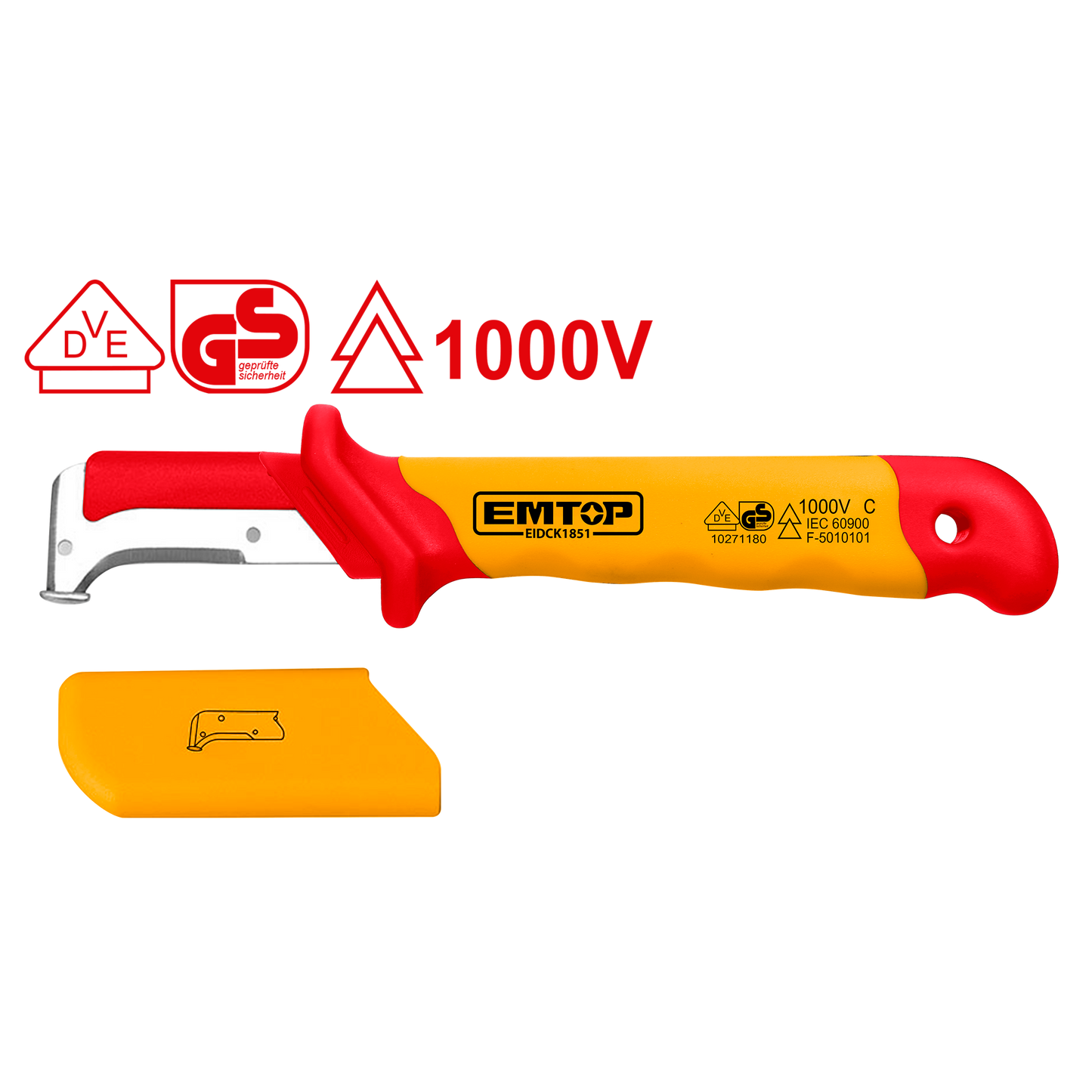 Cuchilla para electricistas con hoja curva y tope protector EMTOP EIDCK1851