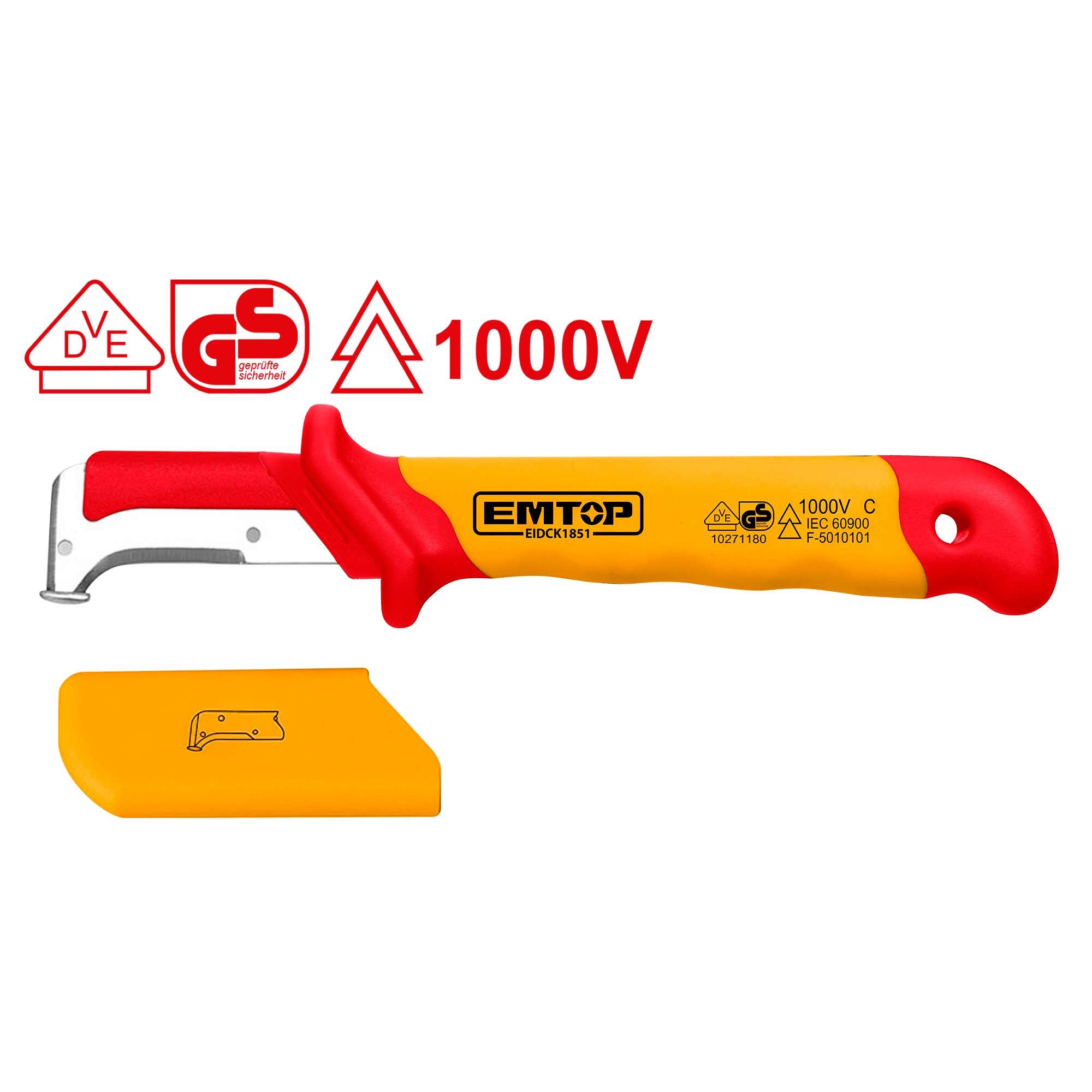 Cuchilla para electricistas con hoja curva y tope protector EMTOP EIDCK1851