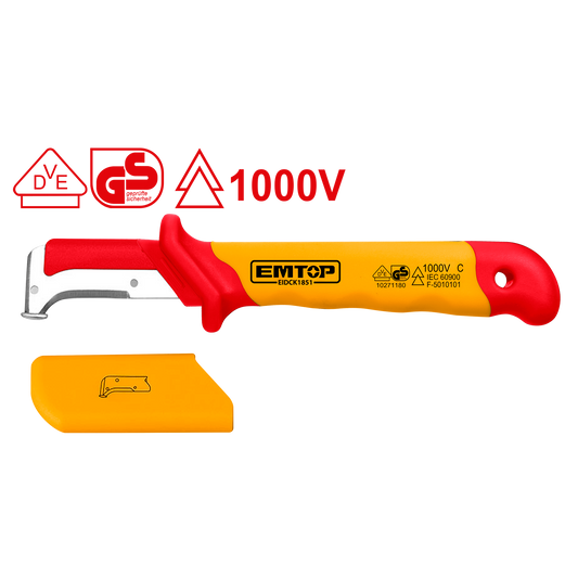 Cuchilla para electricistas con hoja curva y tope protector EMTOP EIDCK1851