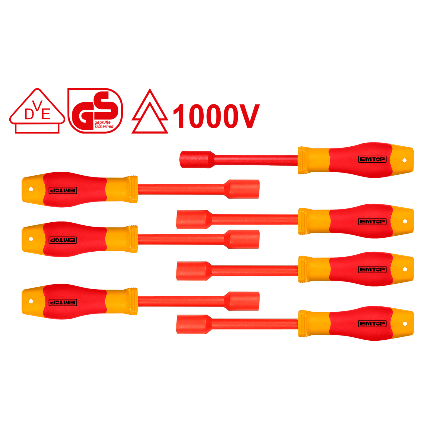 Juego con 7 destornilladores aislados de 125mm para tuerca hexagonal – EMTOP EKISD0701