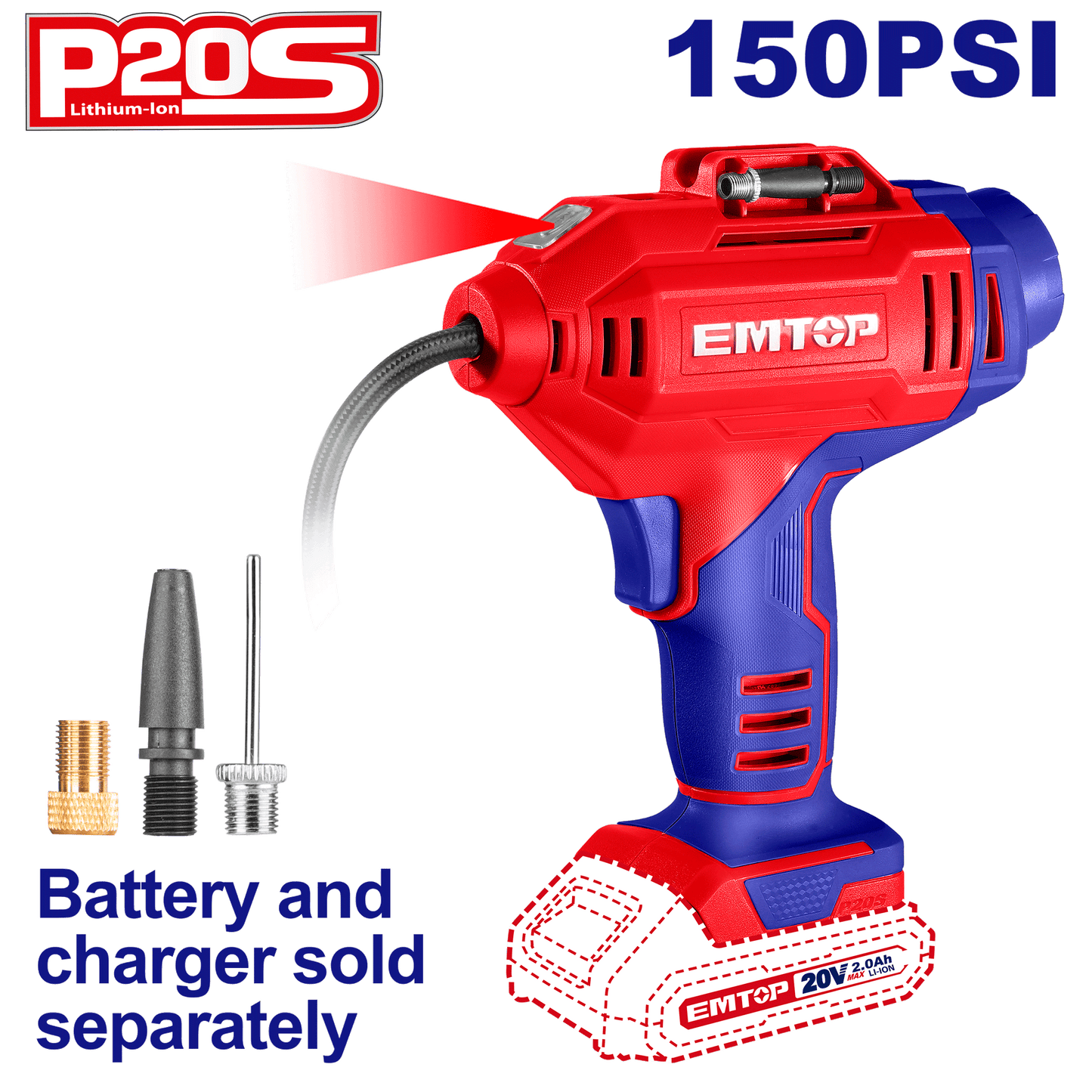 Compresor de aire a batería de 150psi Emtop ELAC2018