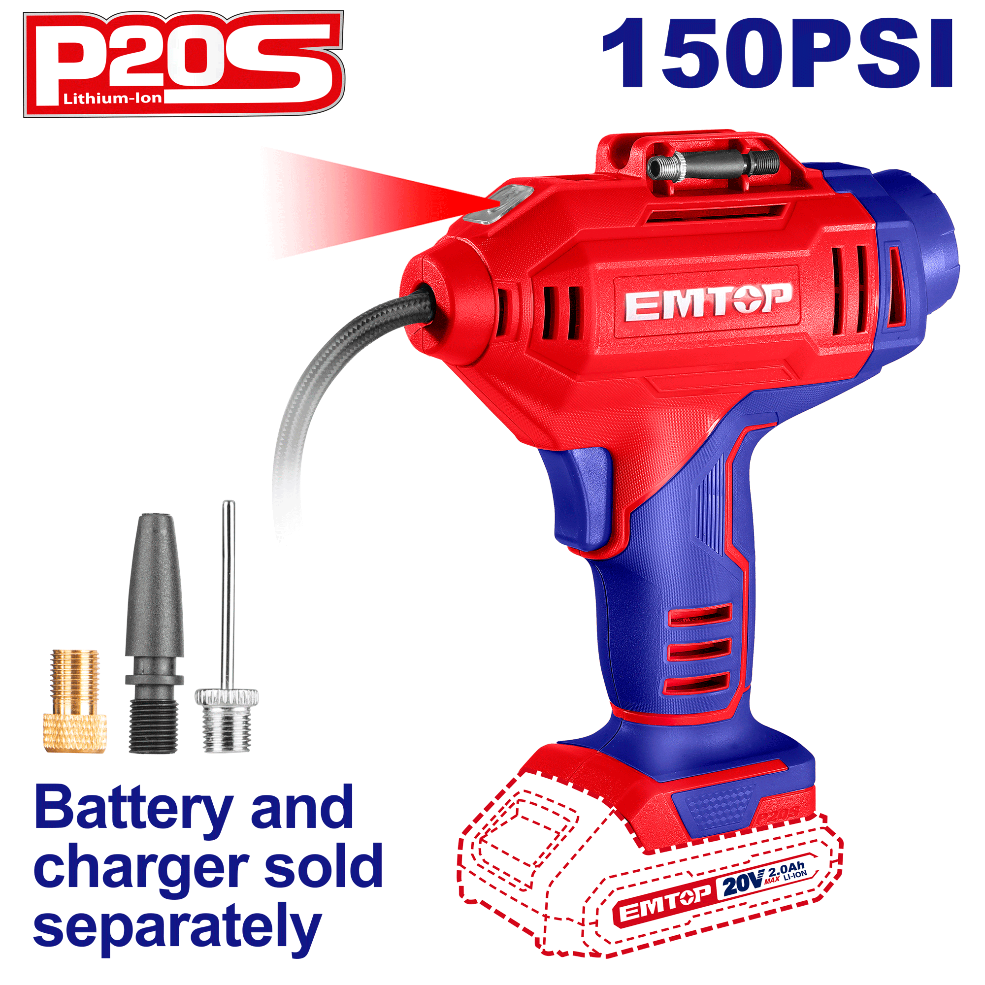 Compresor de aire a batería de 150psi Emtop ELAC2018