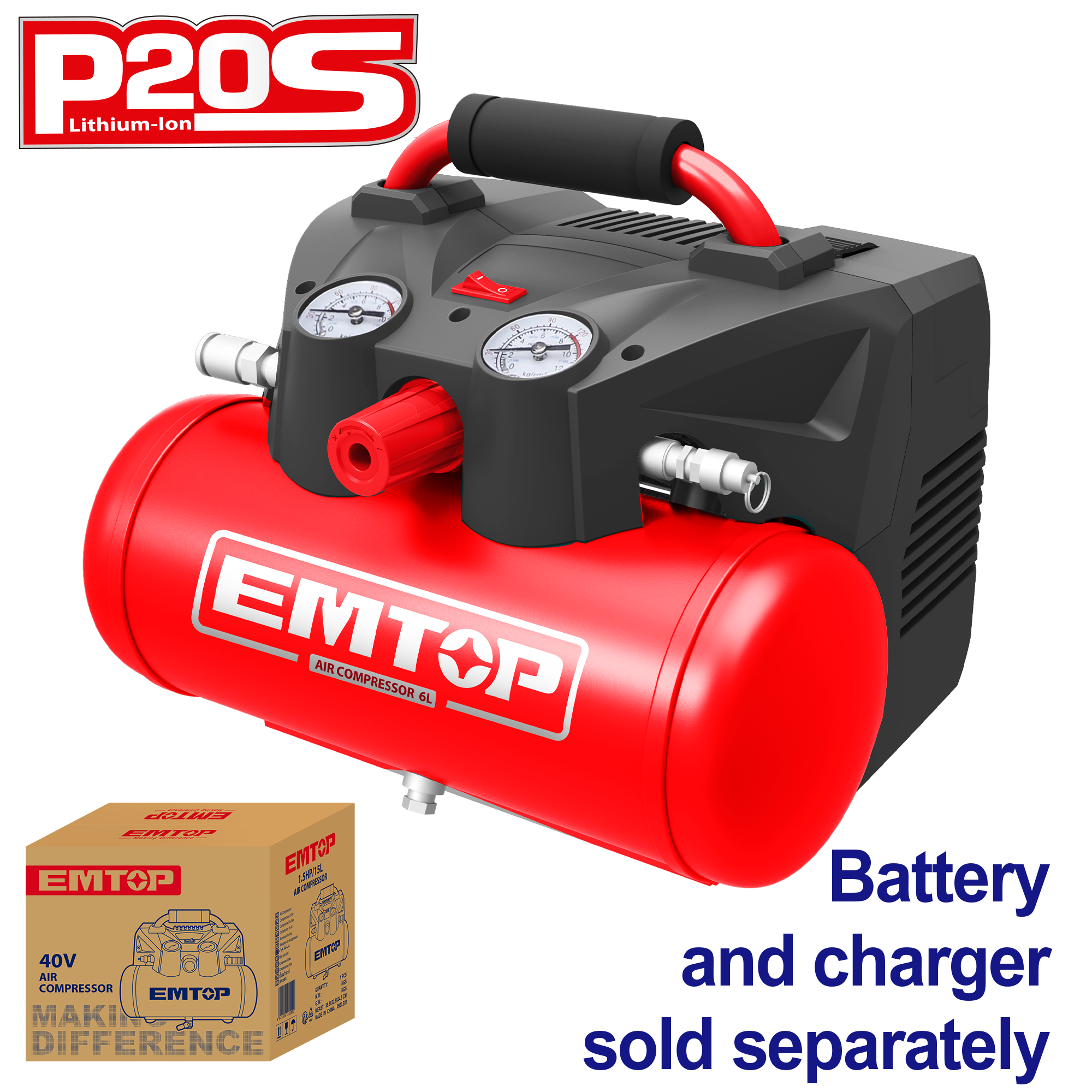 Compresor de aire inalámbrico 40V 120psi Emtop ELAR2001