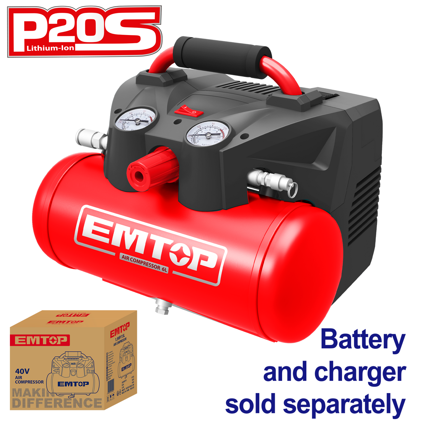 Compresor de aire inalámbrico 40V 120psi Emtop ELAR2001
