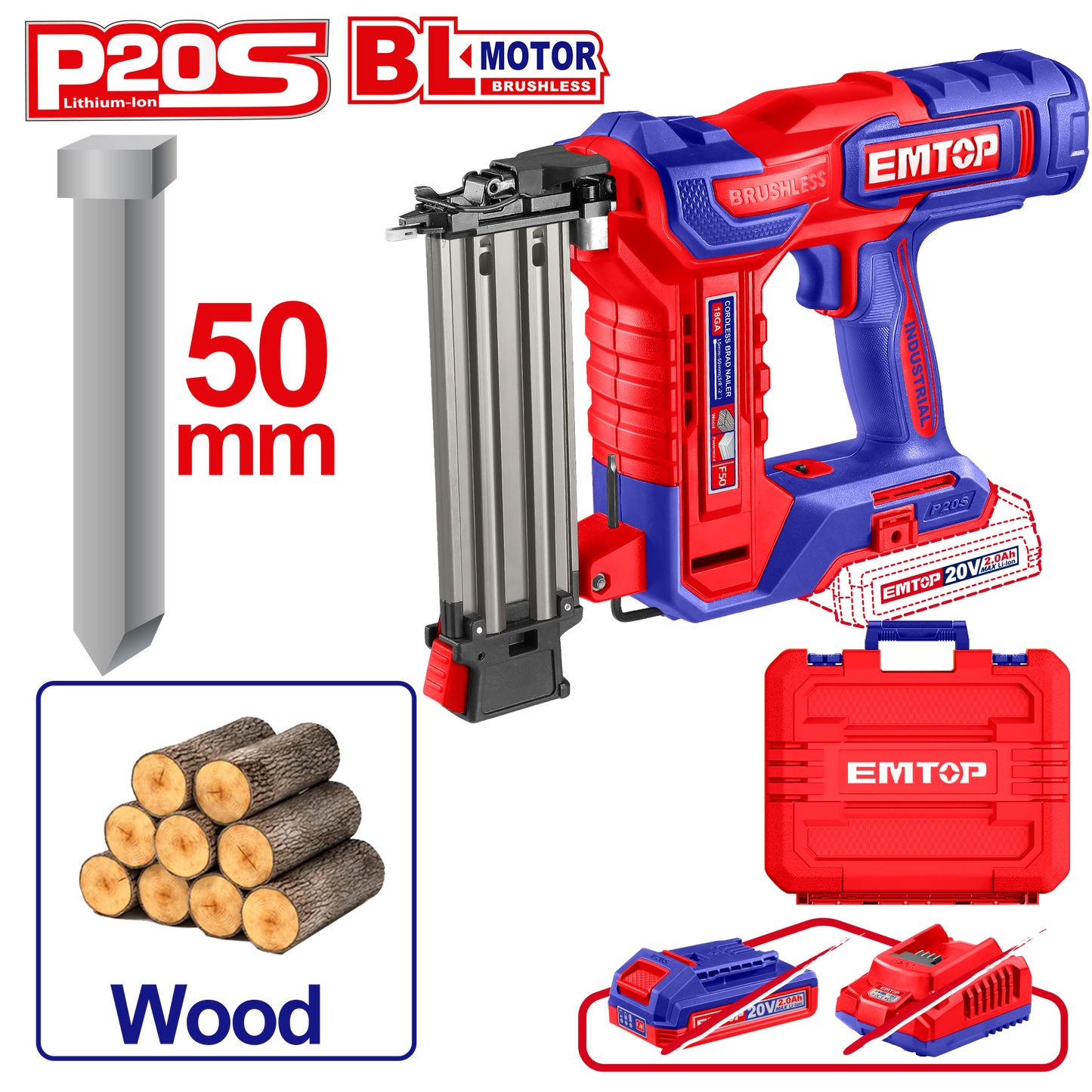 Clavadora inalámbrica Emtop ELBNLI5005 20V motor sin escobillas
