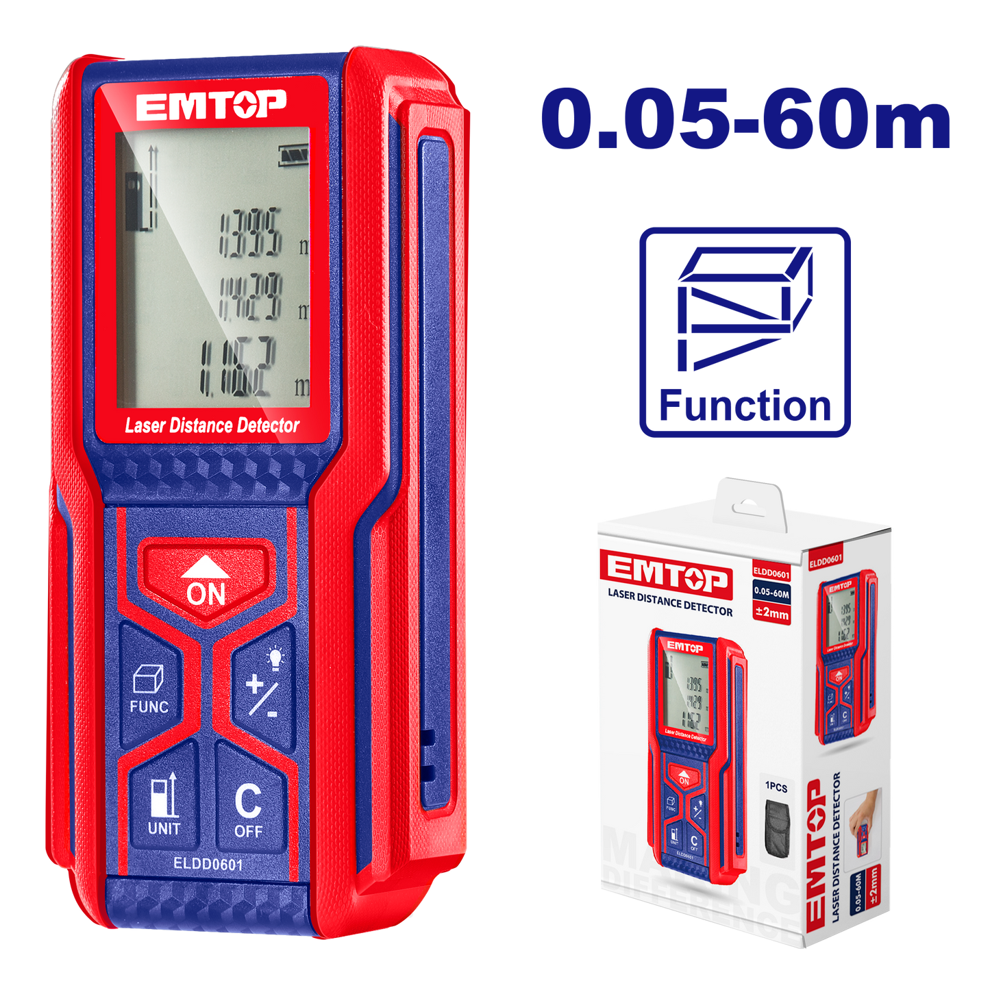 Medidor de distancia Láser, 0.05-60M – EMTOP ELDD0601