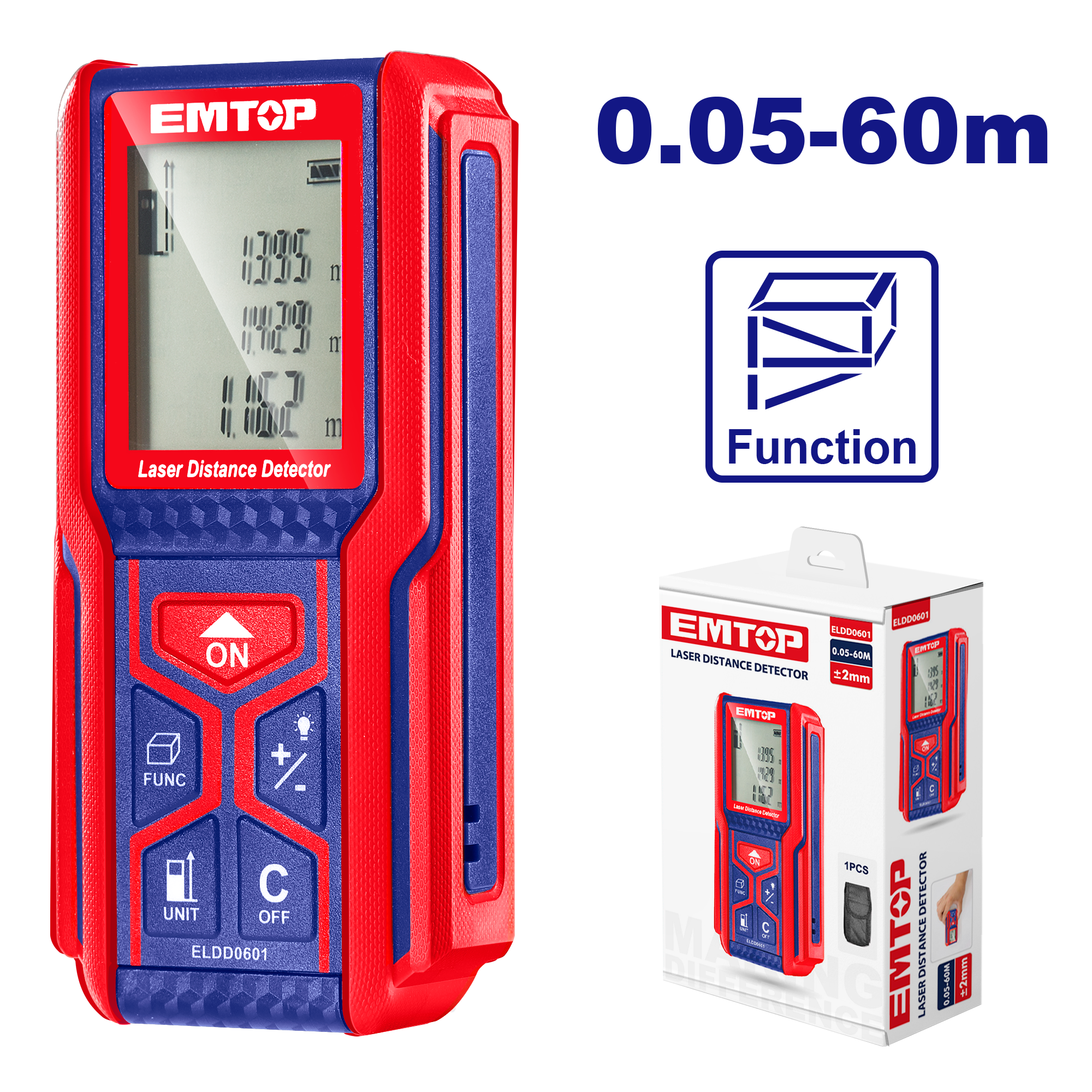 Medidor de distancia Láser, 0.05-60M – EMTOP ELDD0601