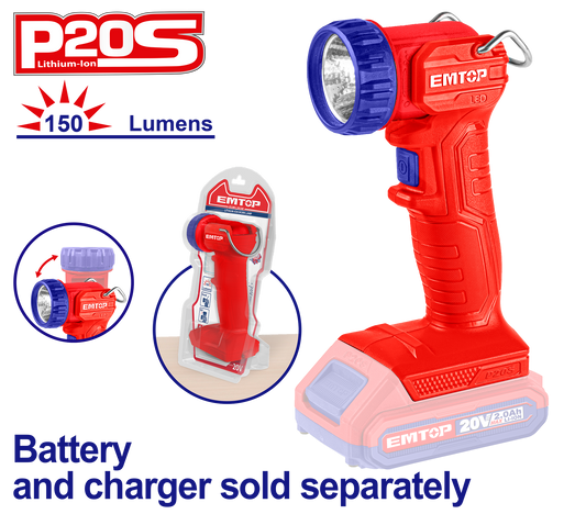 Lámpara de trabajo con luz LED Emtop ELFL2001 de 20V, 1.5W, 150 lumens