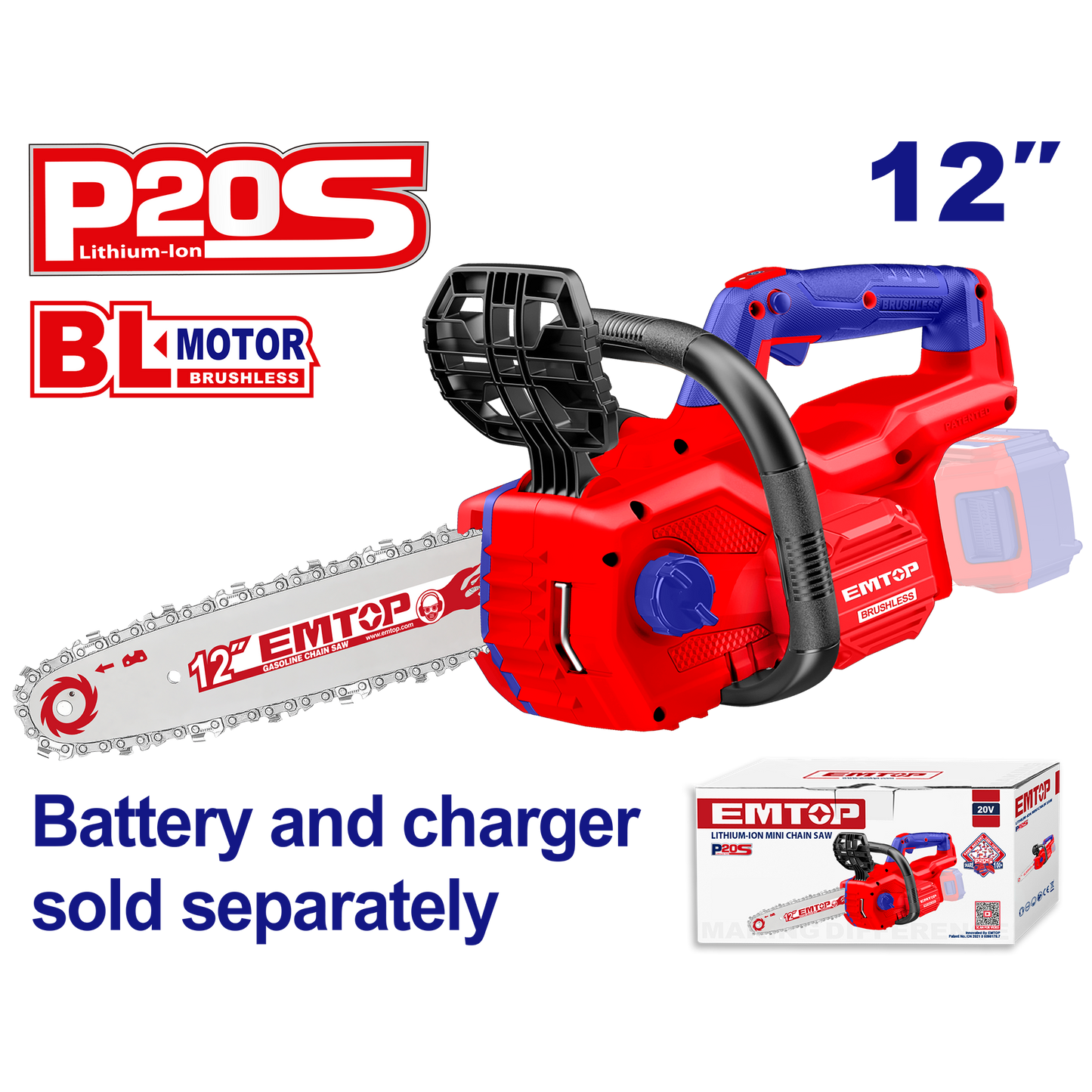 Motosierra inalámbrica de 900W espada de 12”