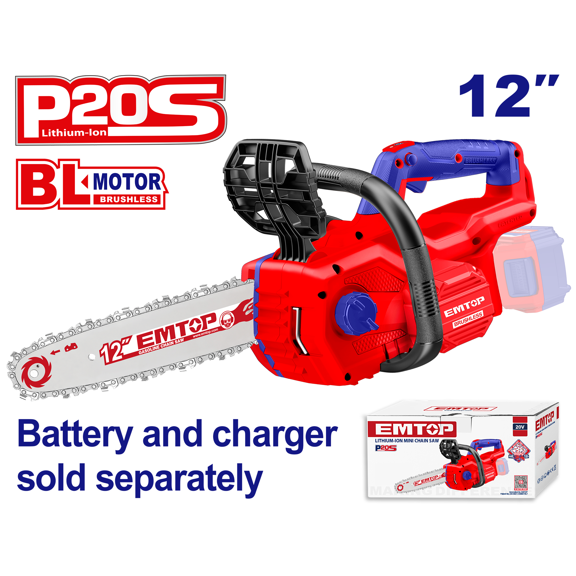 Motosierra inalámbrica de 900W espada de 12”