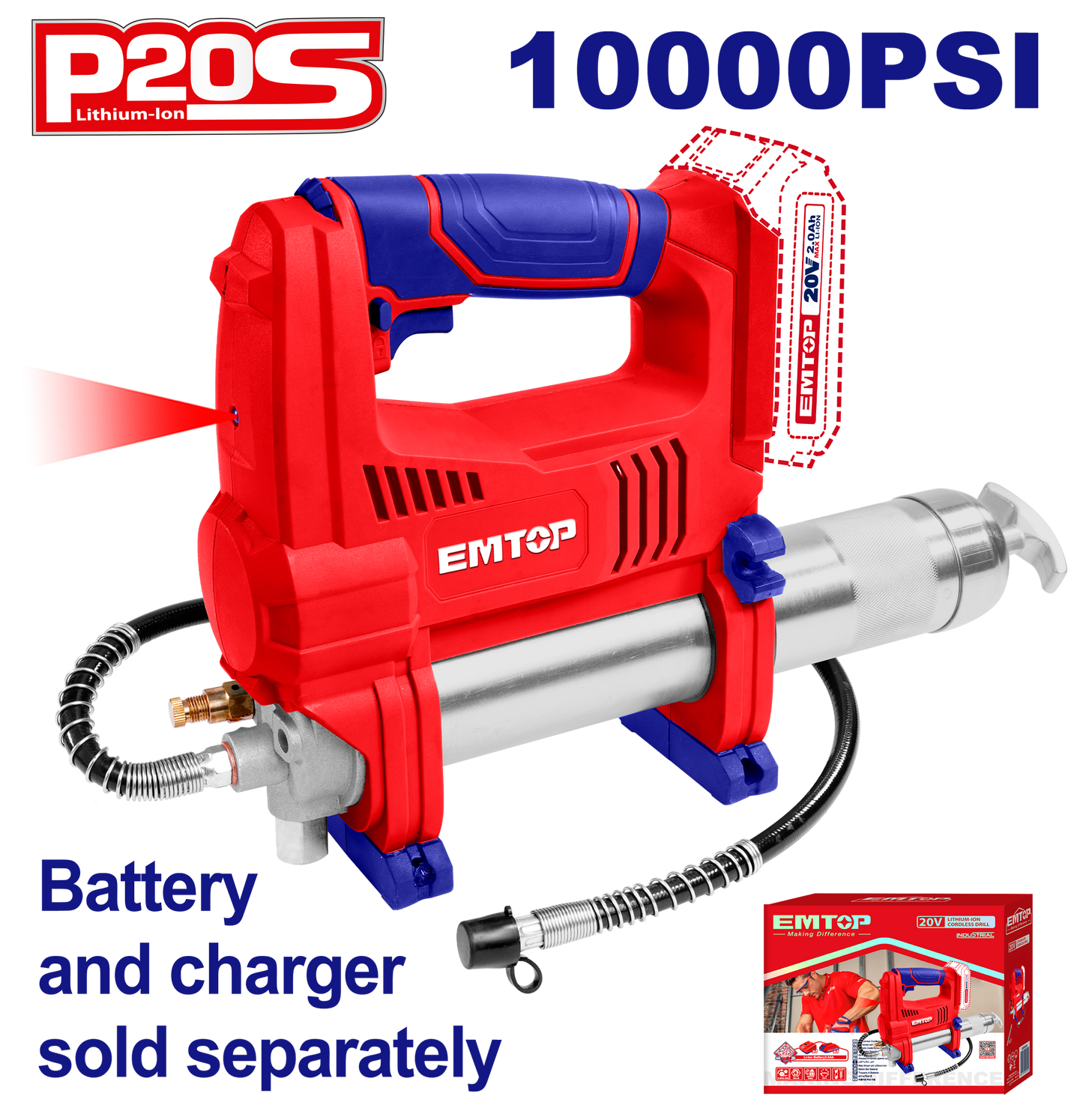 Pistola engrasadora a batería 20V Emtop ELGR2001