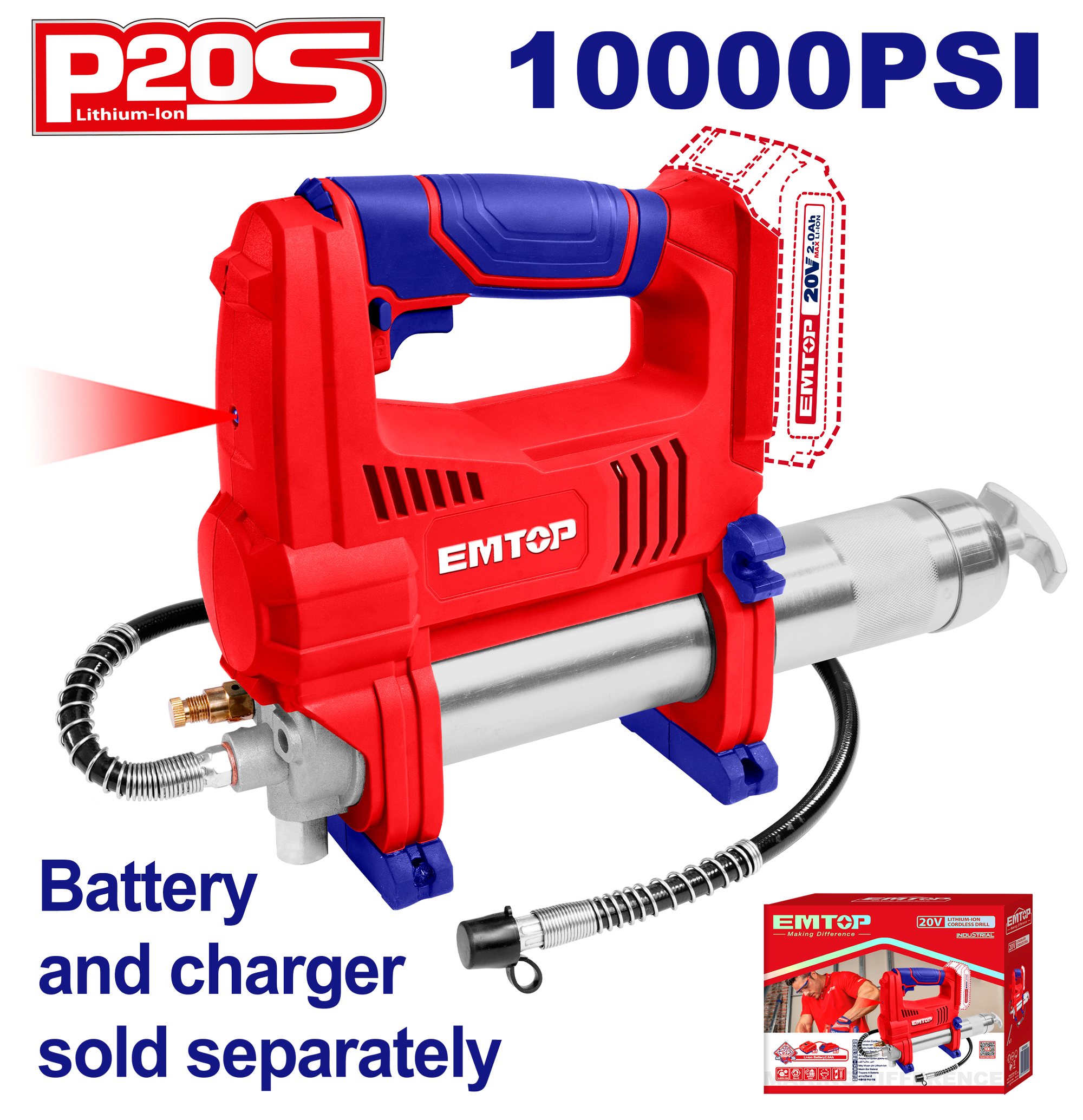 Pistola engrasadora a batería 20V Emtop ELGR2001