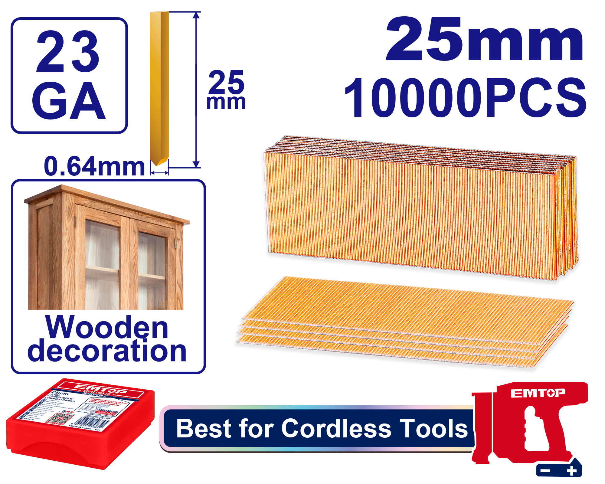 Clavos sin cabeza de 25mm madera Emtop ENAL06825