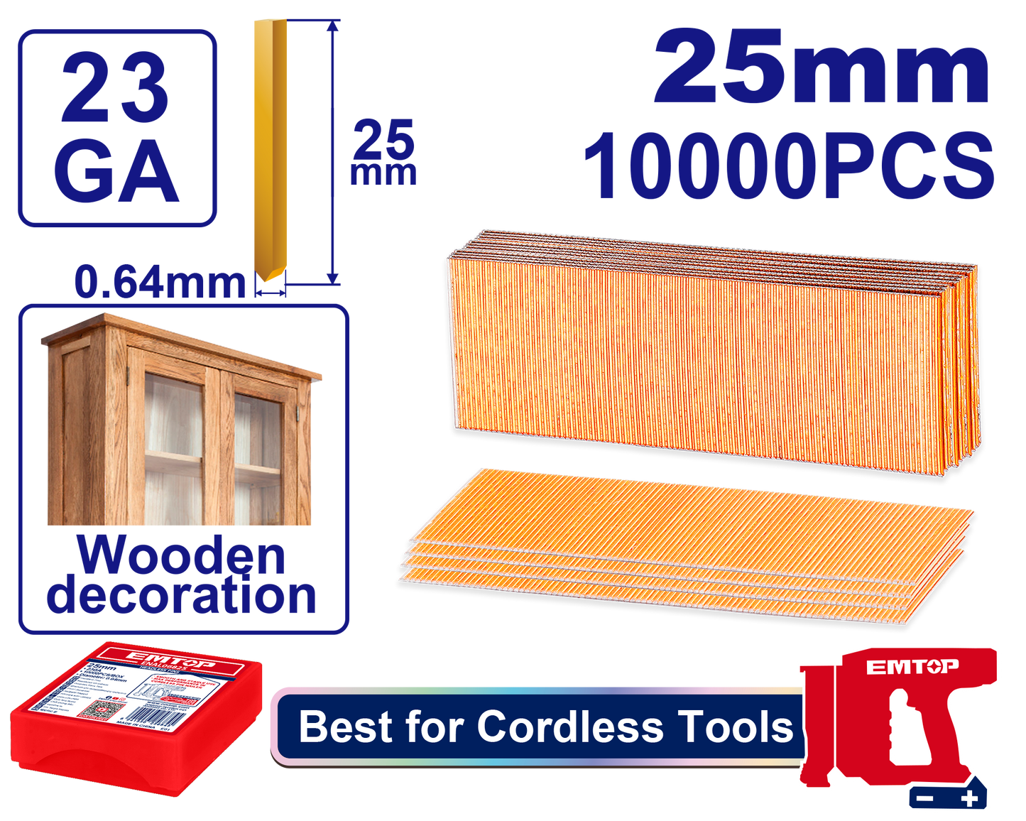 Clavos sin cabeza de 25mm madera Emtop ENAL06825