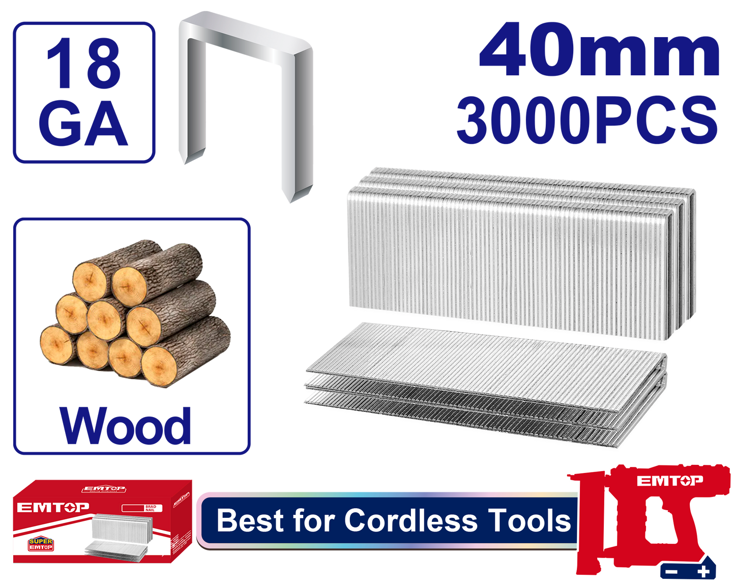Grapas de corona de 40mm madera Emtop ENAL18403