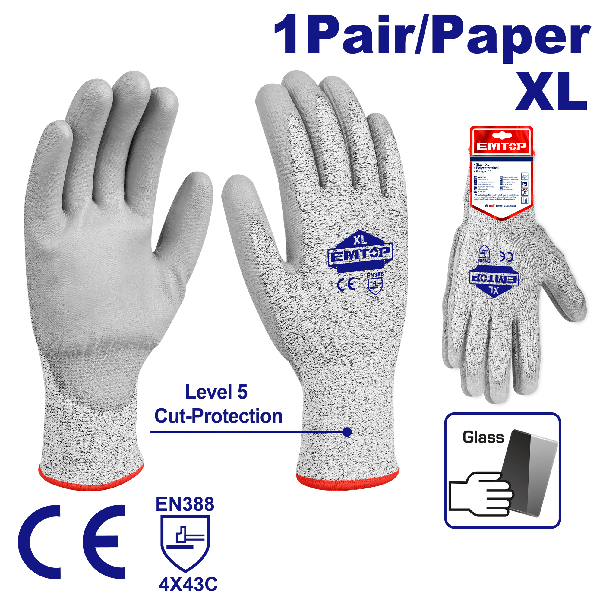 Guantes de seguridad resistente a cortes y abrasiones EMTOP EPGV0301