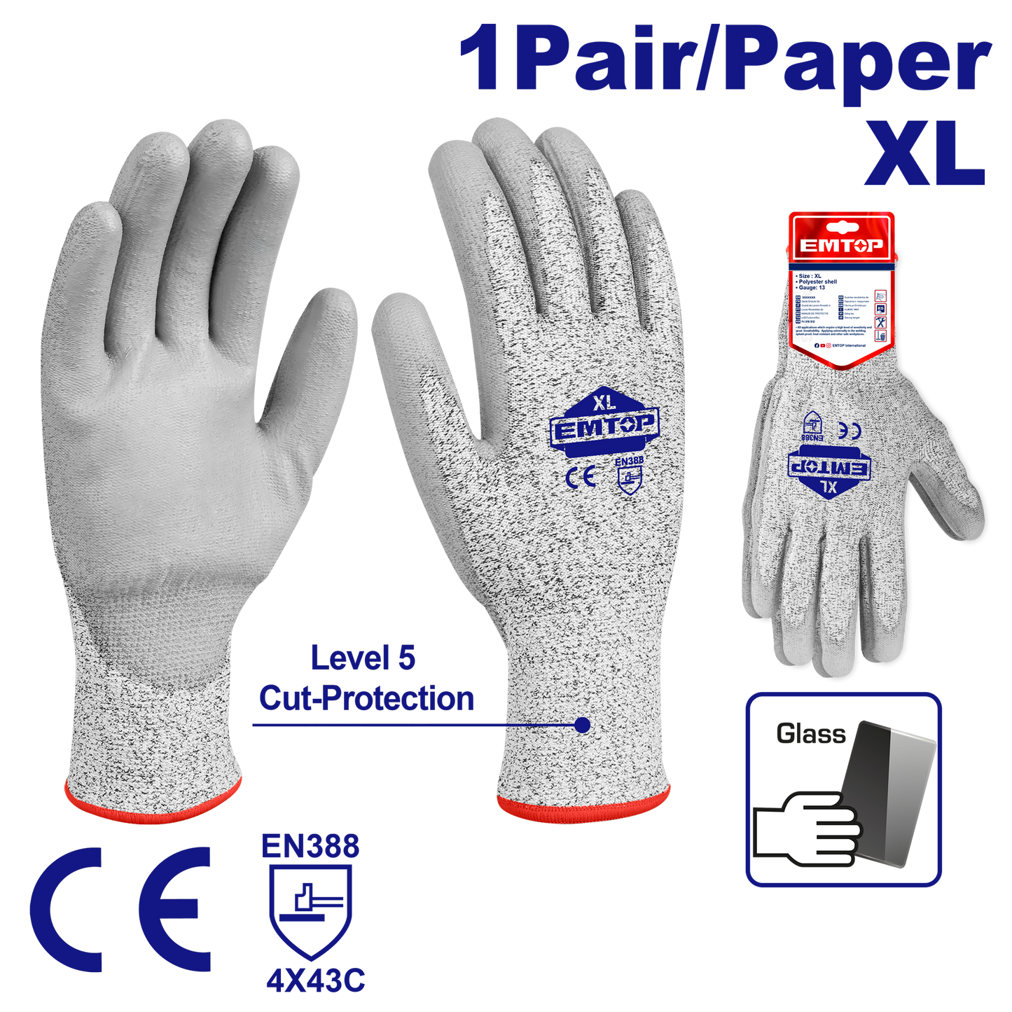 Guantes de seguridad resistente a cortes y abrasiones EMTOP EPGV0301
