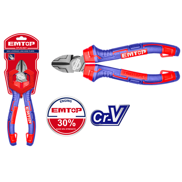 Alicate de corte diagonal alto apalancamiento de 7” EMTOP EPLRD0721
