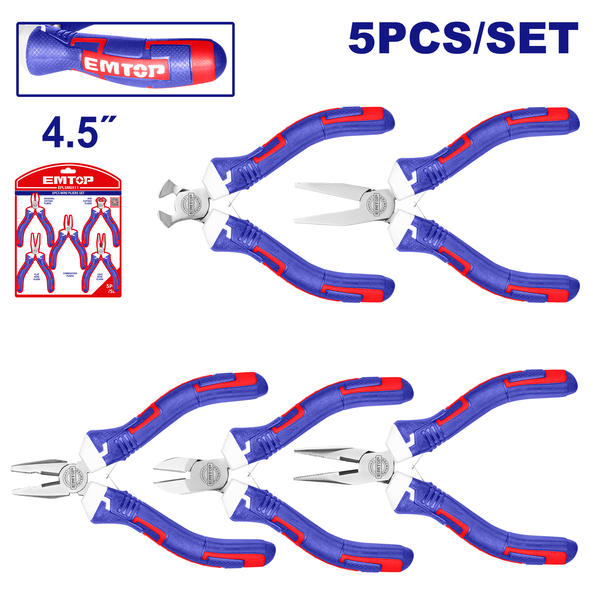 Juego de 5 mini alicates de 4.5”