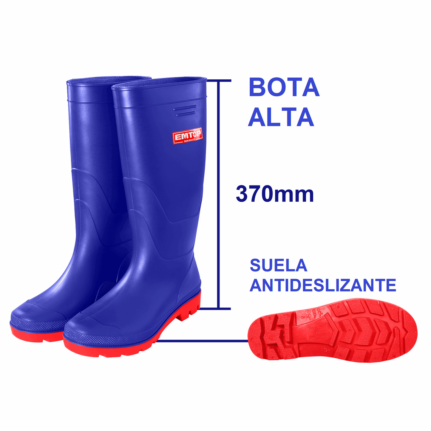 Botas de lluvia en color azul con suela antideslizante  - EMTOP ERBTL