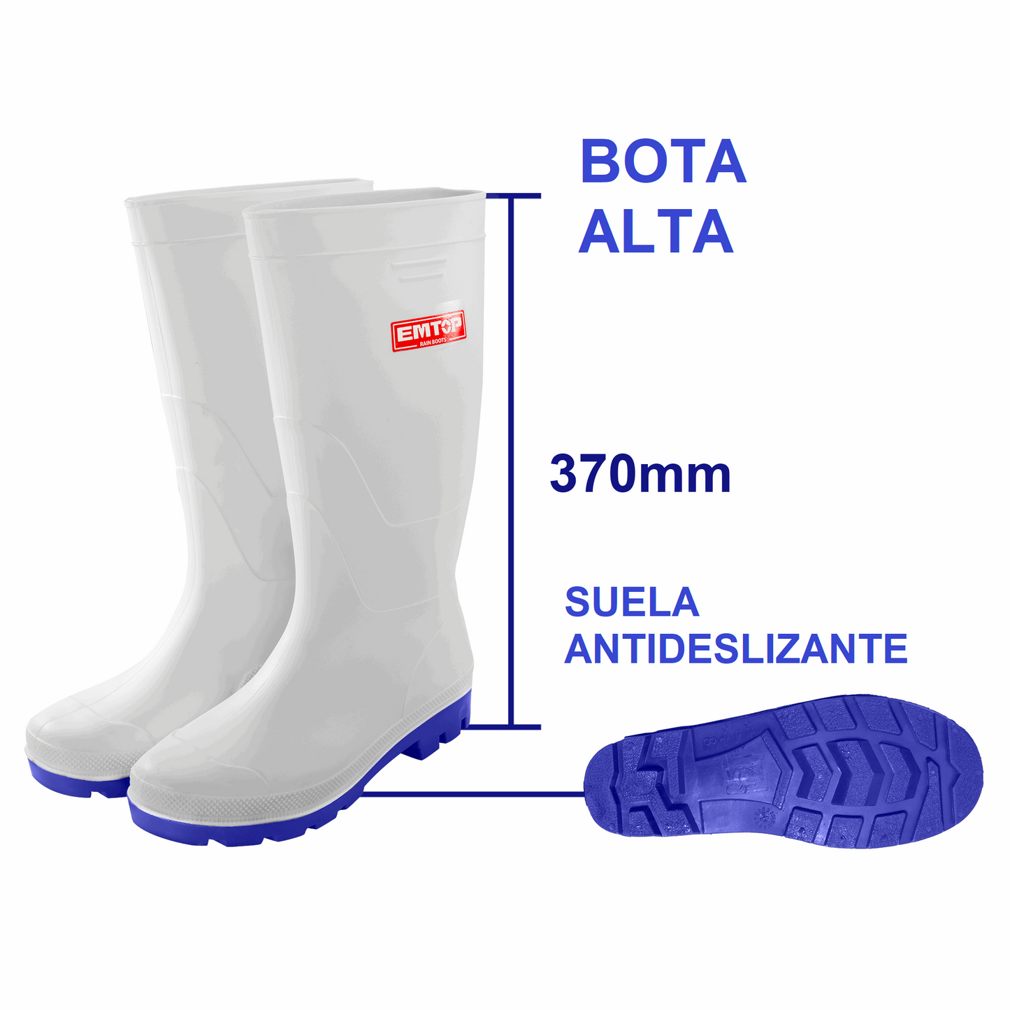 Bota de lluvia en color blanco con suela antideslizante  - EMTOP ERBTW039