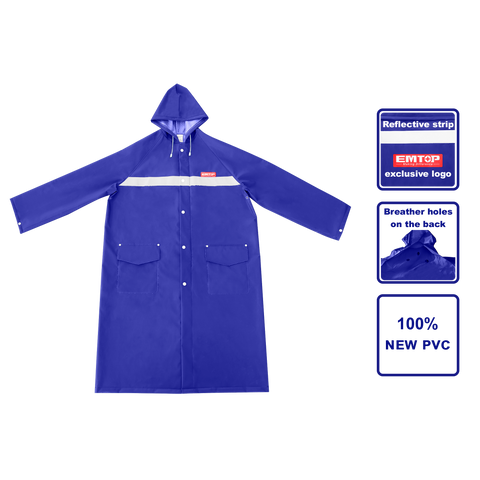 Capote para lluvia con cinta reflectiva, color azul, talla XXL Emtop ERCT01XXL