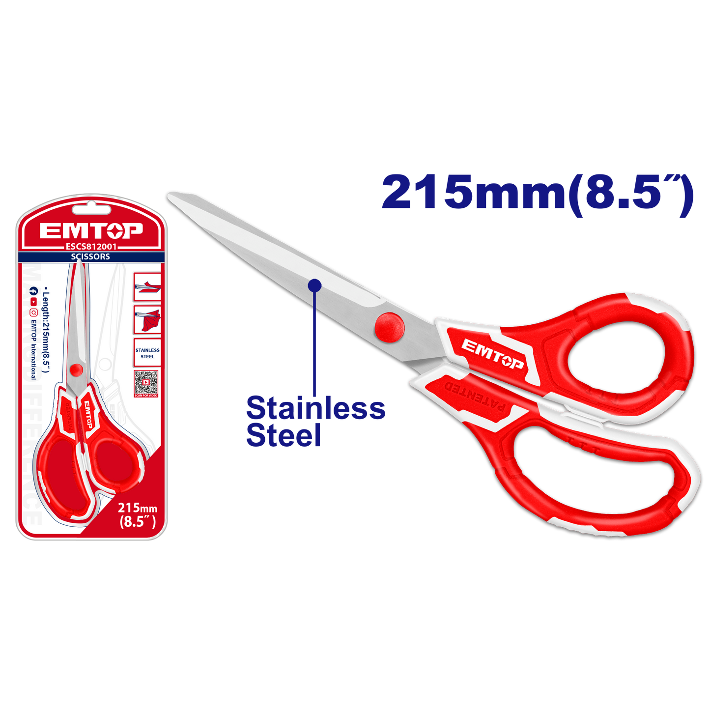Tijera de acero inoxidable de 8.5” EMTOP ESCS812001