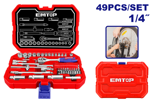 Juego de 49 piezas de dados y trinquete de 1/4” – EMTOP ESKT14491