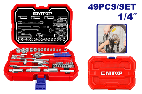Juego de 49 piezas de dados y trinquete de 1/4” – EMTOP ESKT14491