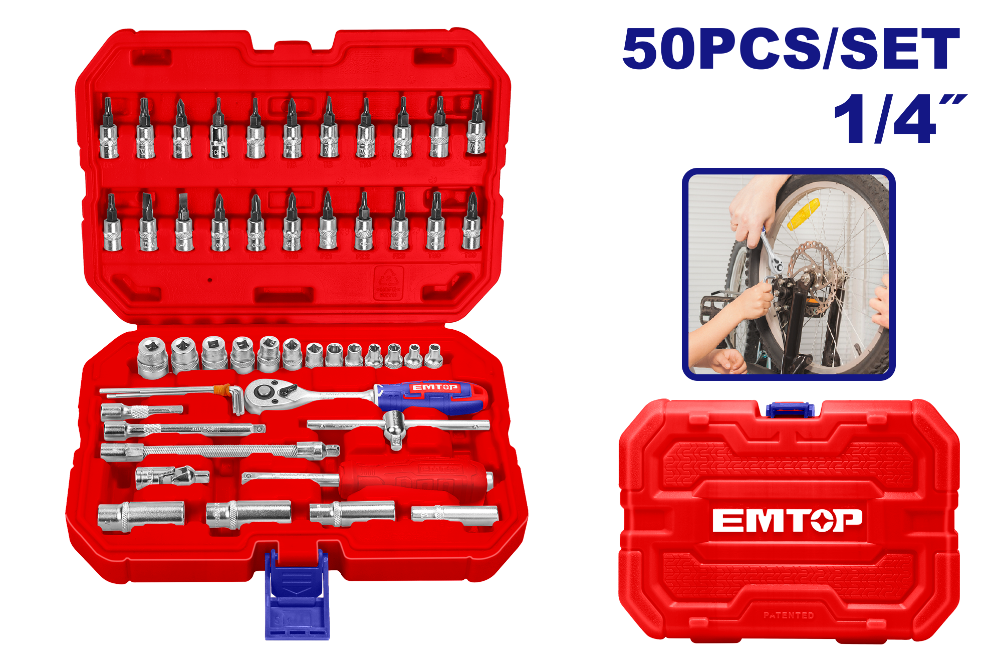 Juego de 50 piezas de dados y trinquete de ¼ Emtop ESKT14501