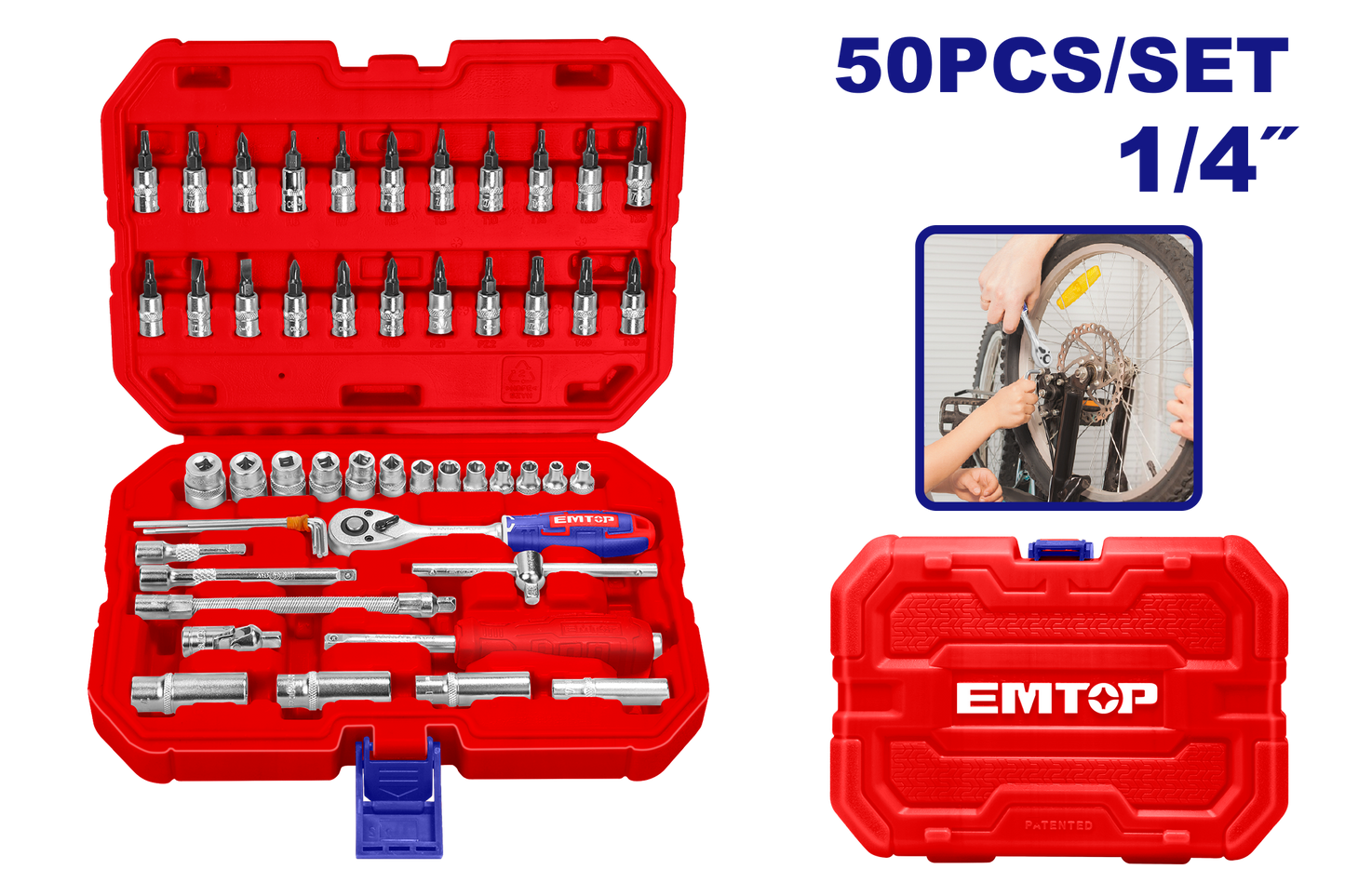 Juego de 50 piezas de dados y trinquete de ¼ Emtop ESKT14501