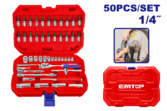 Juego de 50 piezas de dados y trinquete de ¼ Emtop ESKT14501