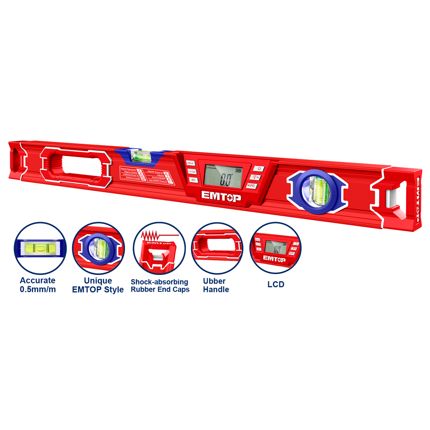 Nivel de burbuja digital con pantalla, magnético, 24 pulgadas de largo – EMTOP ESLL46001