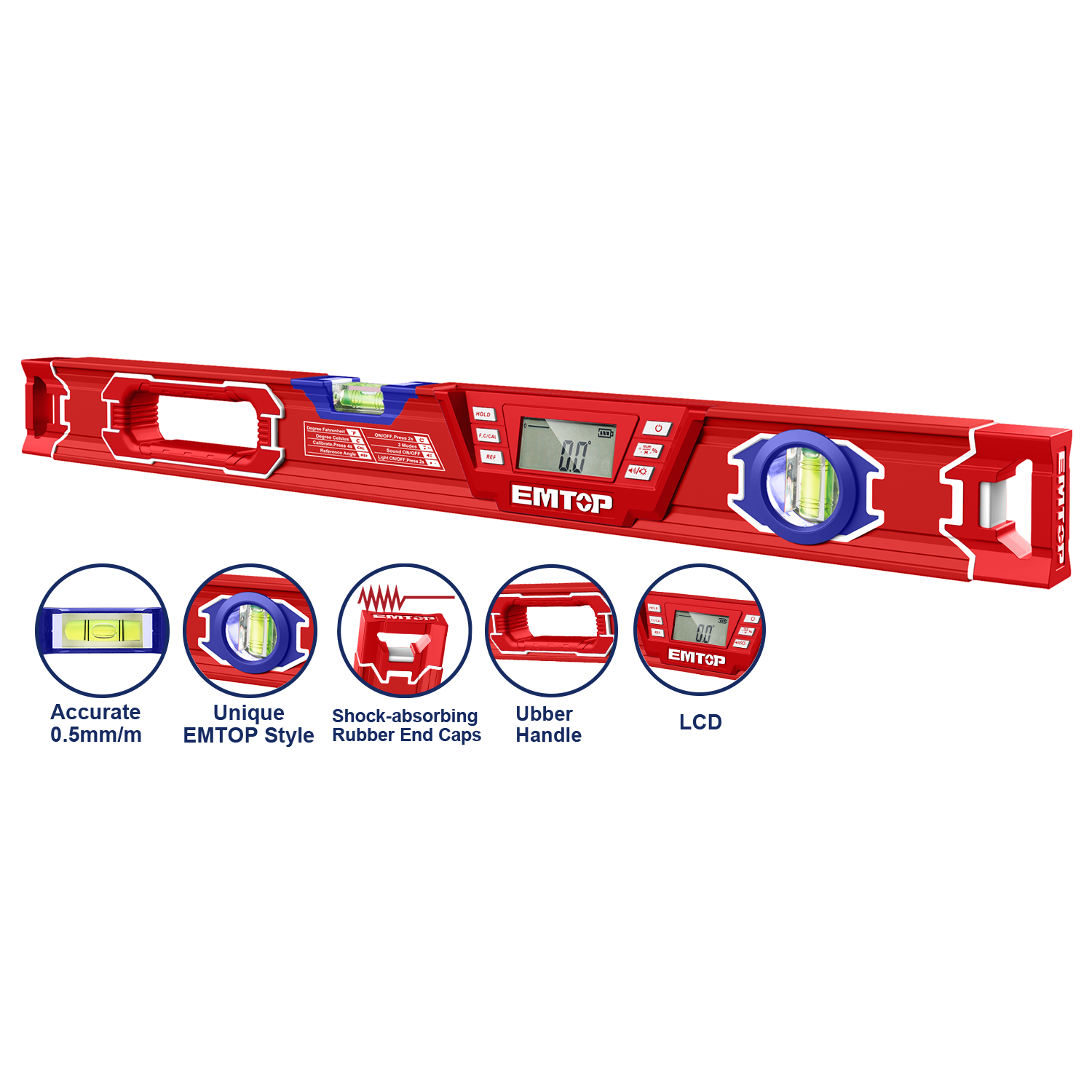 Nivel de burbuja digital con pantalla, magnético, 24 pulgadas de largo – EMTOP ESLL46001