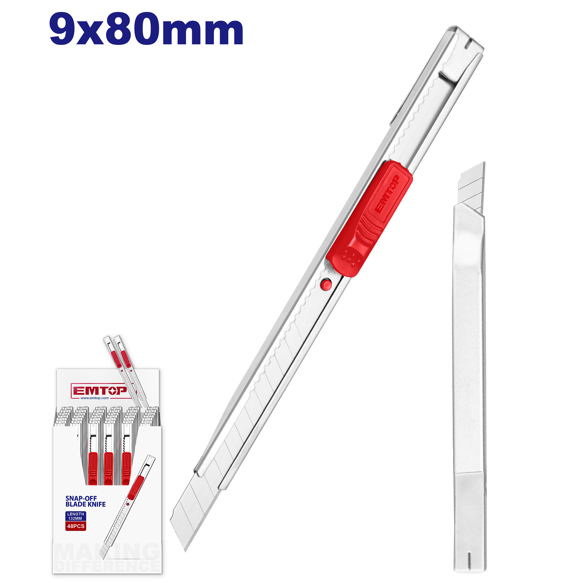 Exacto retráctil con pulsador plano – EMTOP ESNK09001