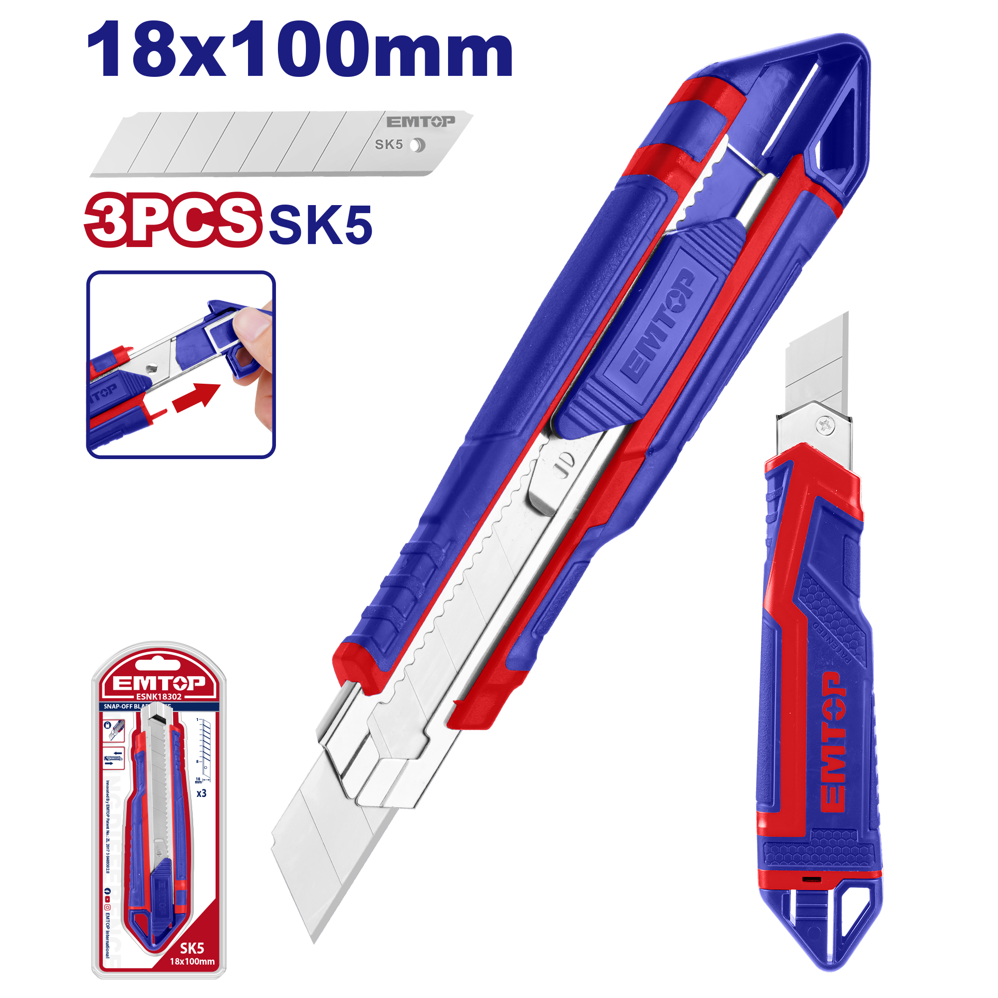 Exacto retráctil multiuso de 18mmx100mm – EMTOP ESNK18302
