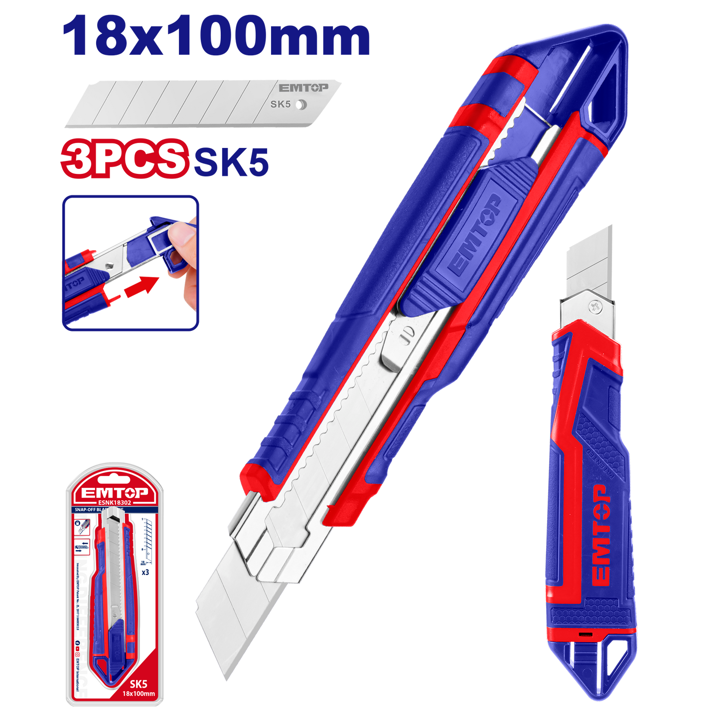 Exacto retráctil multiuso de 18mmx100mm – EMTOP ESNK18302