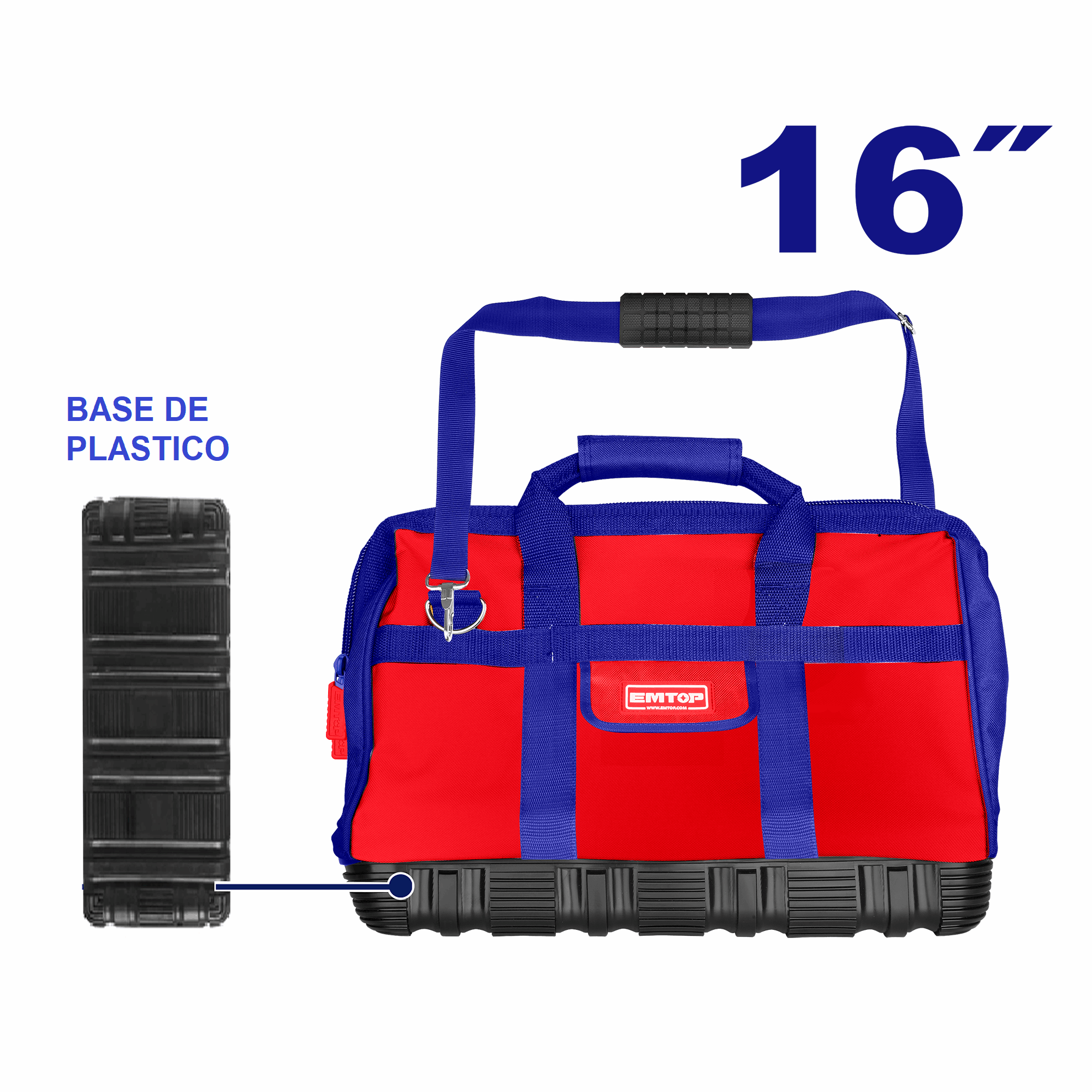 Bolsa porta herramientas con base rígida, 16”, hasta 20kg - EMTOP ETBG28162