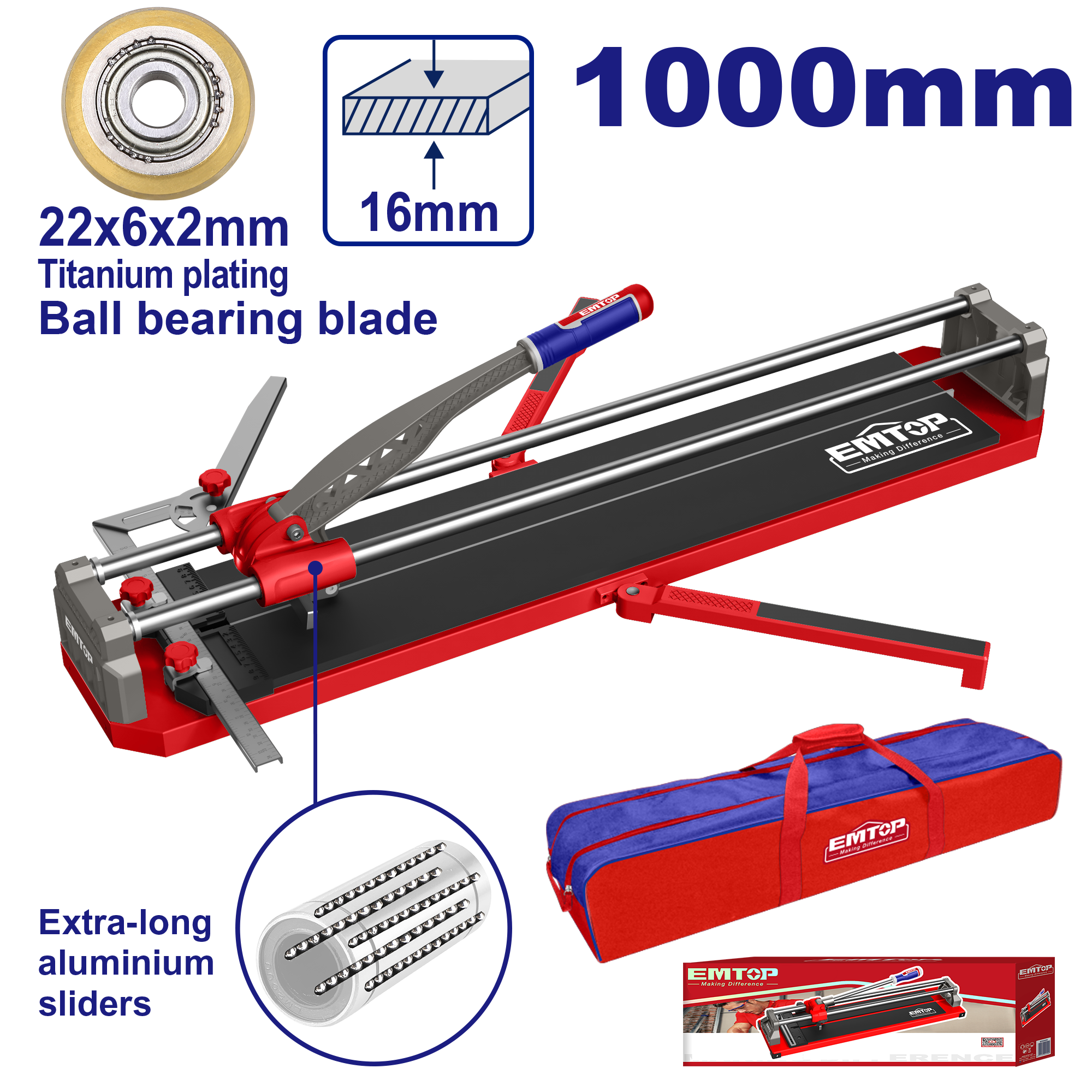 Cortador de azulejos y baldosas EMTOP ETCR1006 hasta 1000mm base de acero