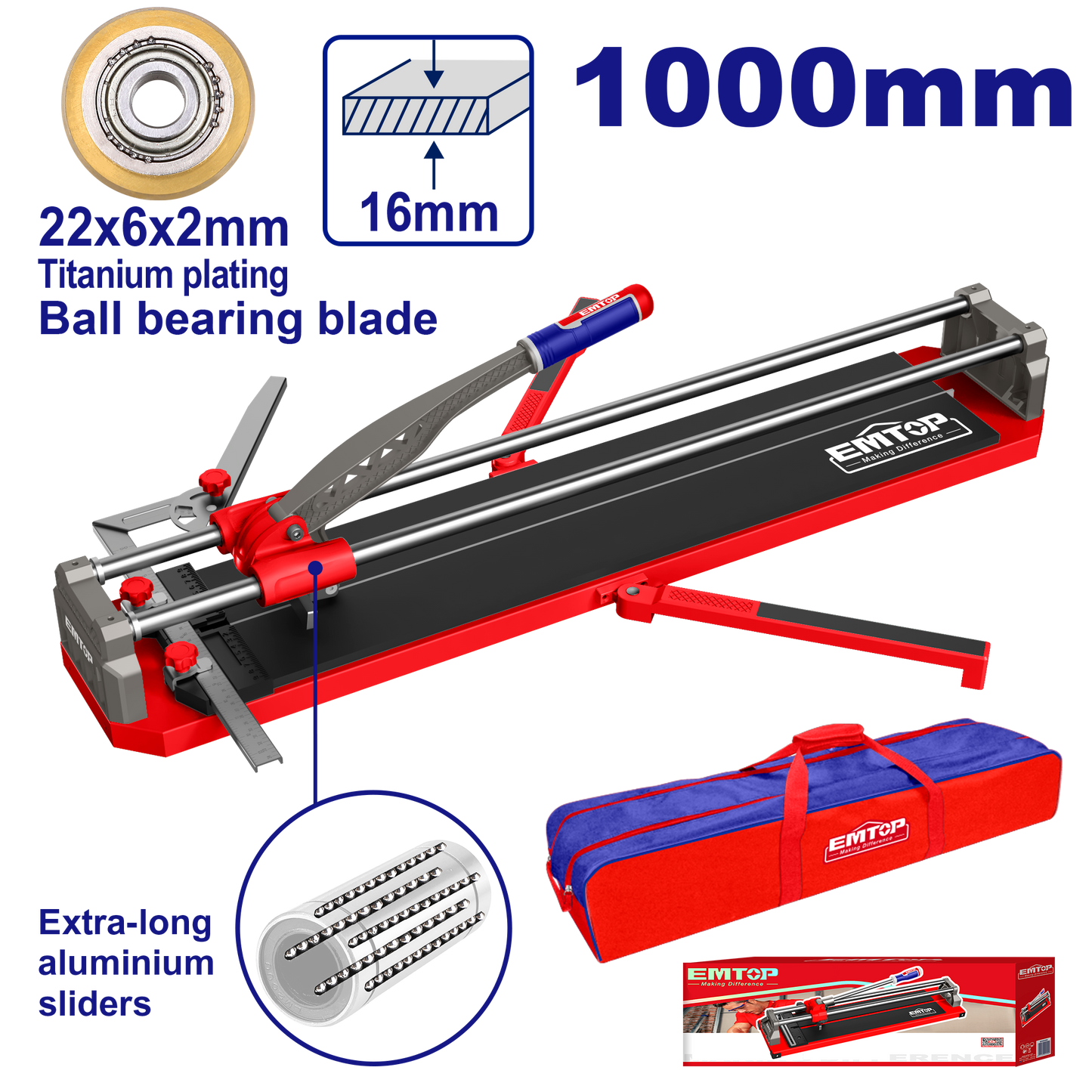 Cortador de azulejos y baldosas EMTOP ETCR1006 hasta 1000mm base de acero
