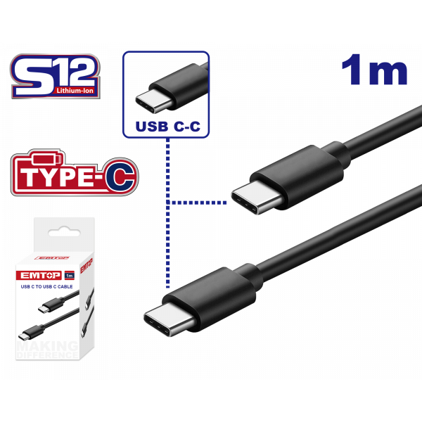 Cable para cargador USB-C de 1M de longitud Emtop EUCC02