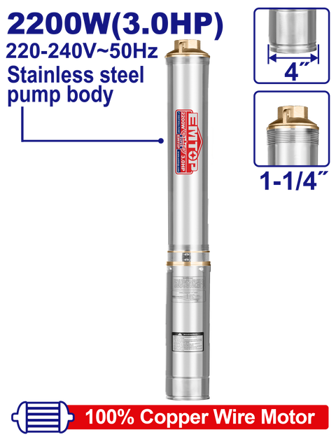 Bomba sumergible de pozo profundo Emtop EWPPD22001 de 4” 3HP 220Vac uso industrial