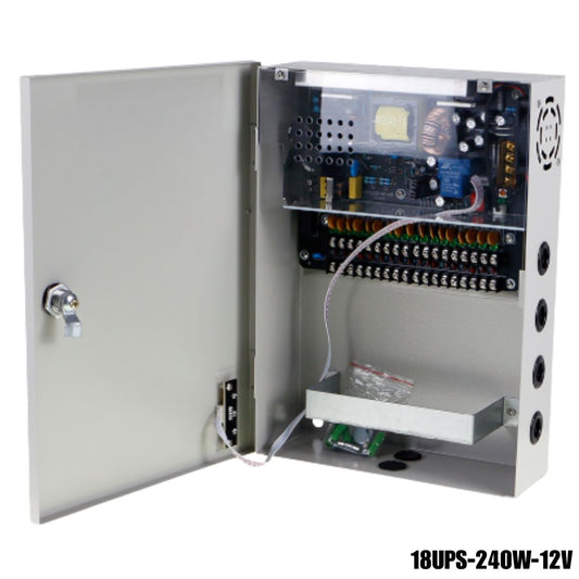 Fuente de Poder UPS CCTV 12V 240W | Caja metálica con 18 salidas