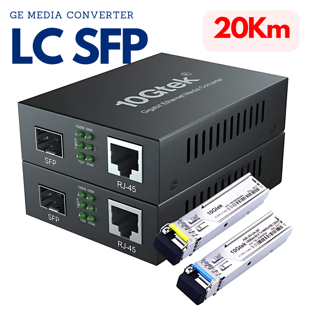 Kit convertidor de fibra óptica a ethernet, SM SFP LC 20km – 10Gtek G0101-SFP(Kit #5)(x2)